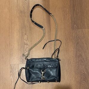 Rebecca Minkoff Black Leather Crossbody Bag with Gold chain